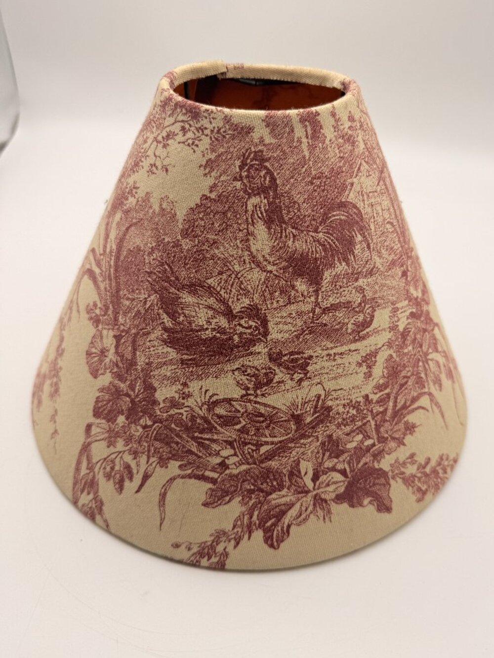 Vtg Waverly La Petite Farm Spice Red French Country toile lamp shade 8.5" x 11"